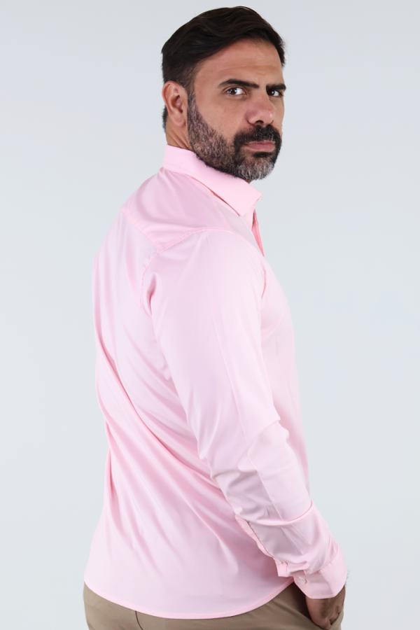 Camisa de Vestir Manga Larga Slim Fit Rosado Casual Para Hombre